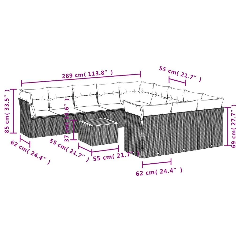 12 Piece Garden Sofa Set PE Poly Rattan Grey Outdoor Furniture Patio Lounge