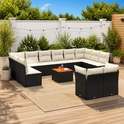 Durable 13 Piece Black Rattan Garden Sofa Set