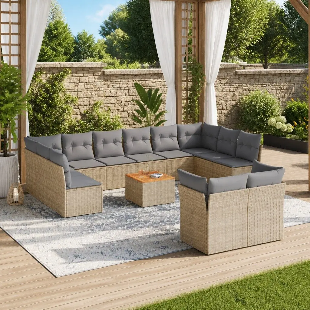 13 Piece Beige Garden Sofa Set with Cushions