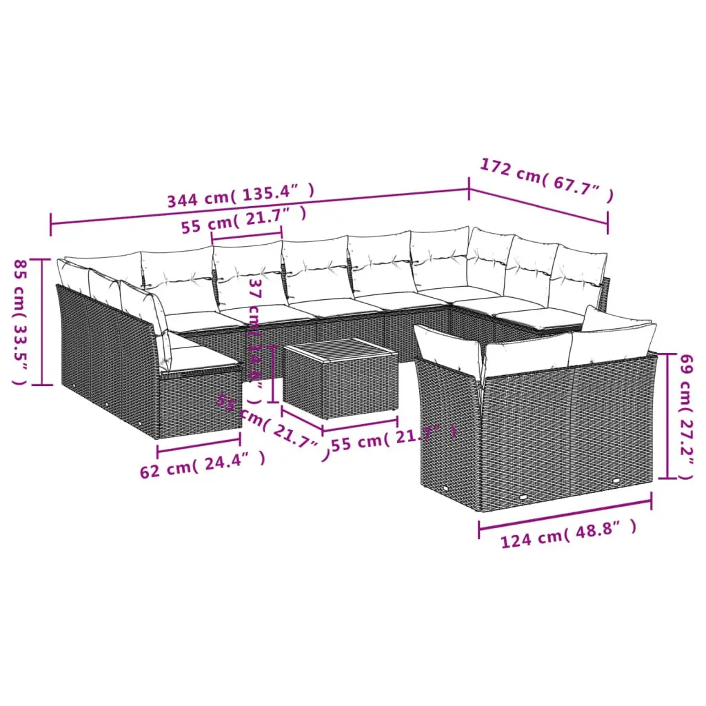 13-Piece Grey Outdoor Garden Sofa Set