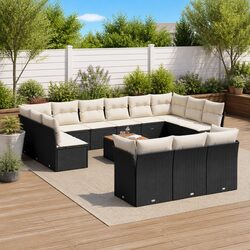Sturdy 14-Piece Black Poly Rattan Garden Sofa Set