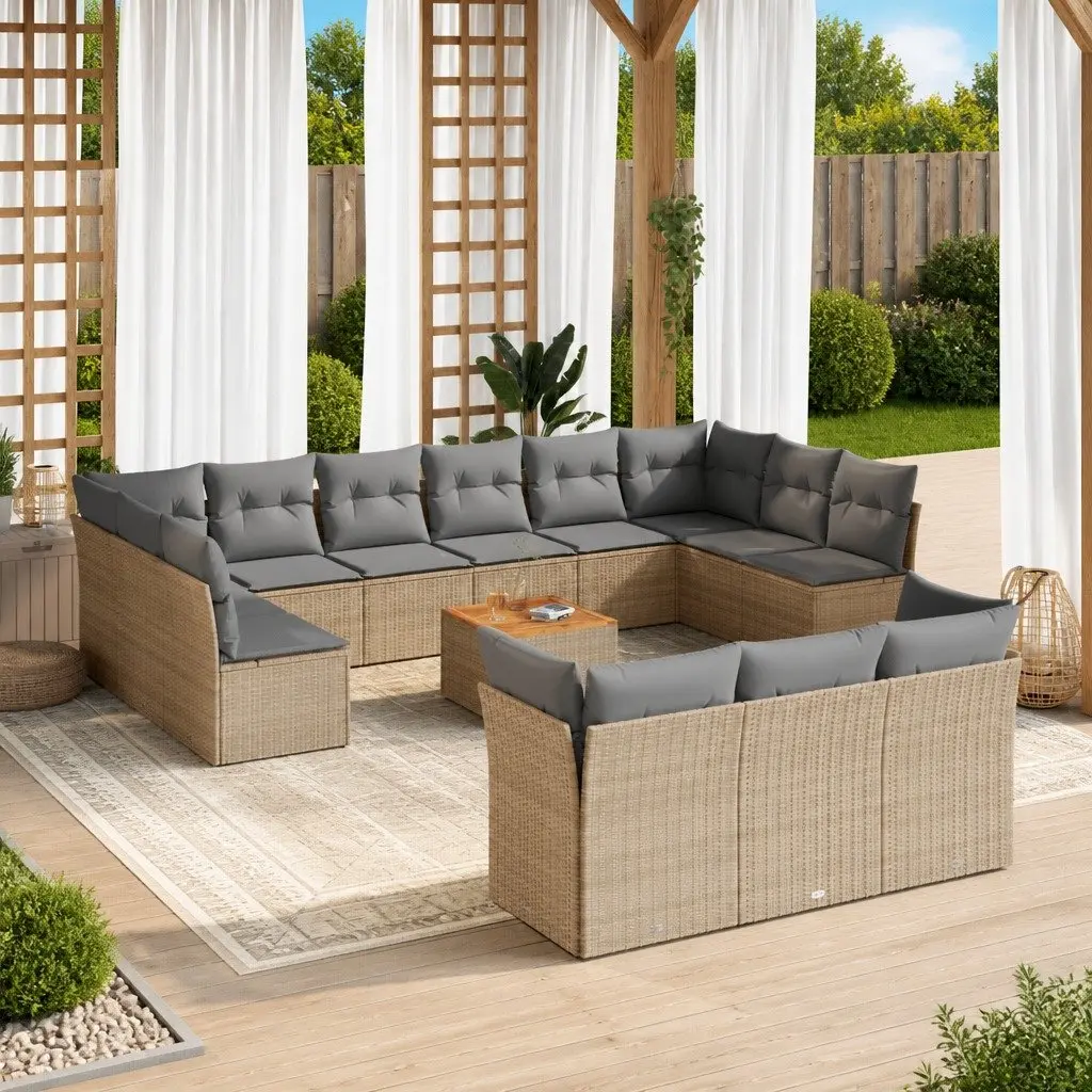Garden Sofa Set PE Rattan 14 Piece Outdoor Furniture Patio Lounge Beige