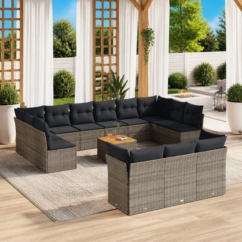 14-Piece Grey Poly Rattan Garden Sofa Set