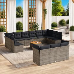 Premium 14-Piece Grey Poly Rattan Garden Sofa Set