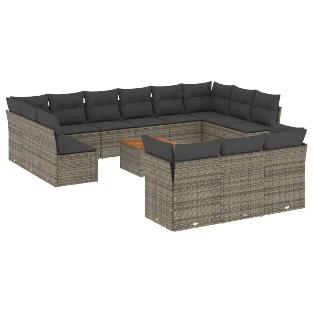 14-Piece Grey Poly Rattan Garden Sofa Set