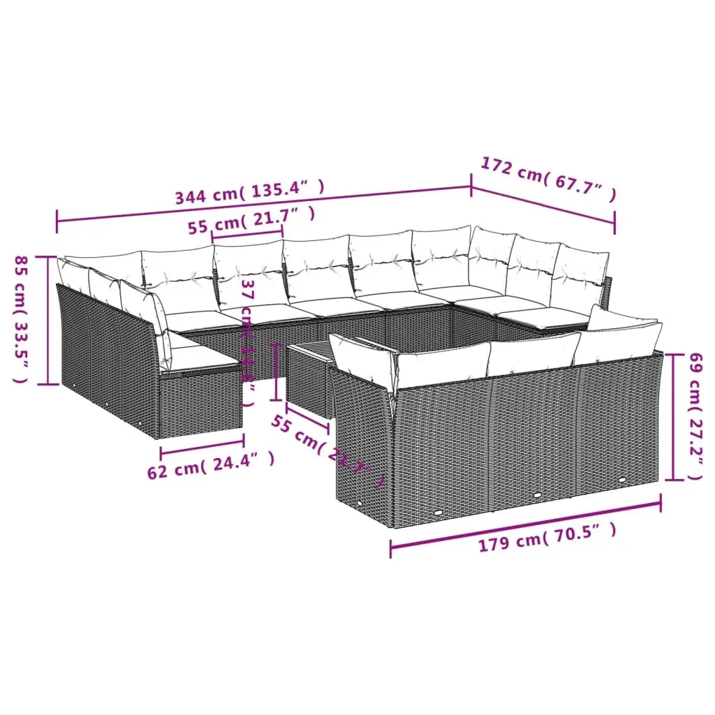 14-Piece Grey Poly Rattan Garden Sofa Set