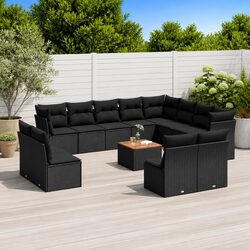 Durable 13-Piece Garden Sofa Set in Black Rattan