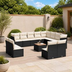 13 Piece Black Poly Rattan Garden Sofa Set for Outdoor Comfort