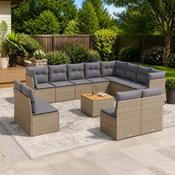 13-Piece Beige Poly Rattan Garden Sofa Set for Outdoor Use