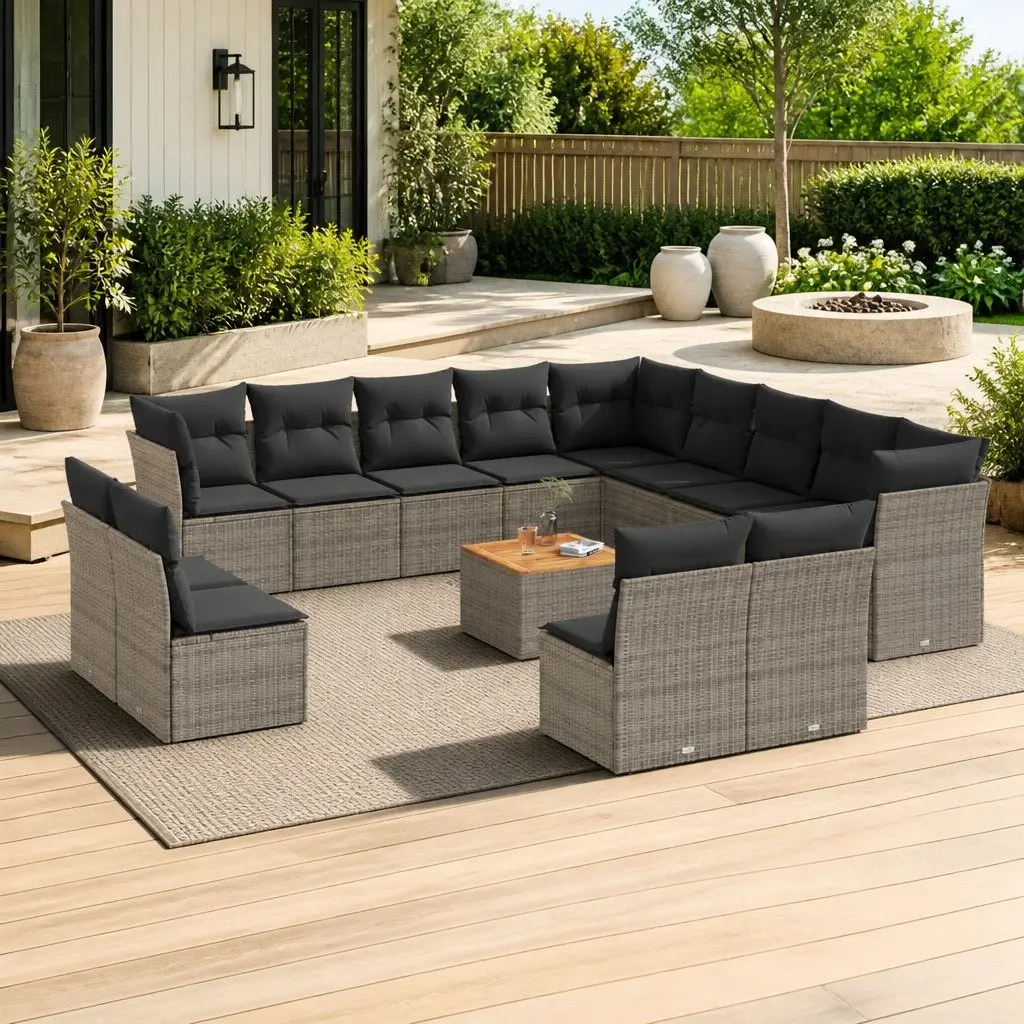 14-Piece Garden Sofa Set with Grey Rattan