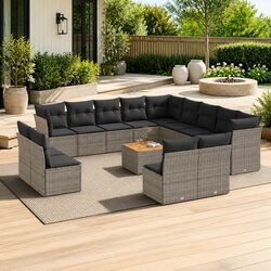 Premium 14-Piece Garden Sofa Set with Grey Rattan