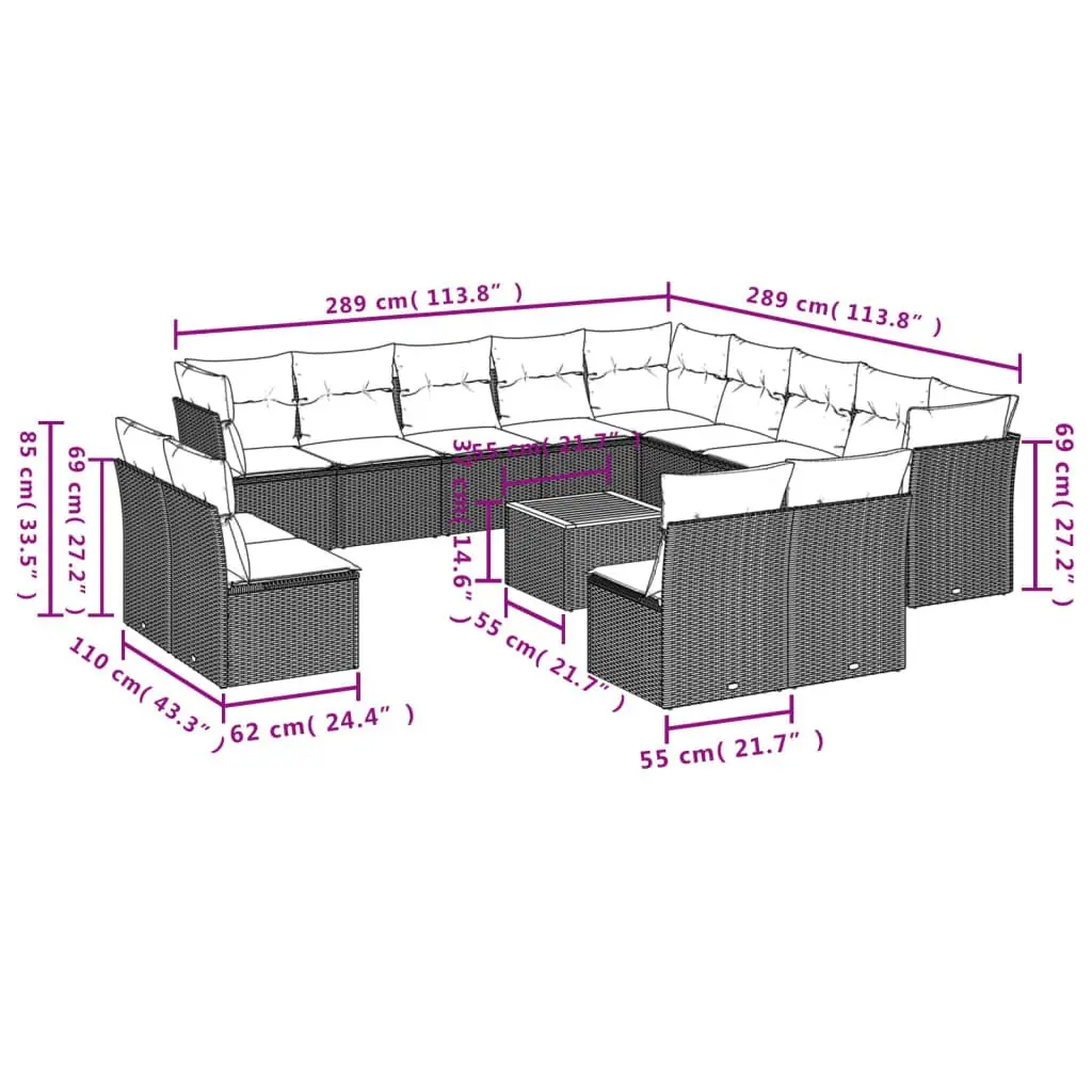 14-Piece Garden Sofa Set with Grey Rattan