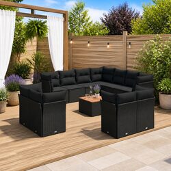 High-Quality 12 Piece Modular Garden Sofa Set in Black