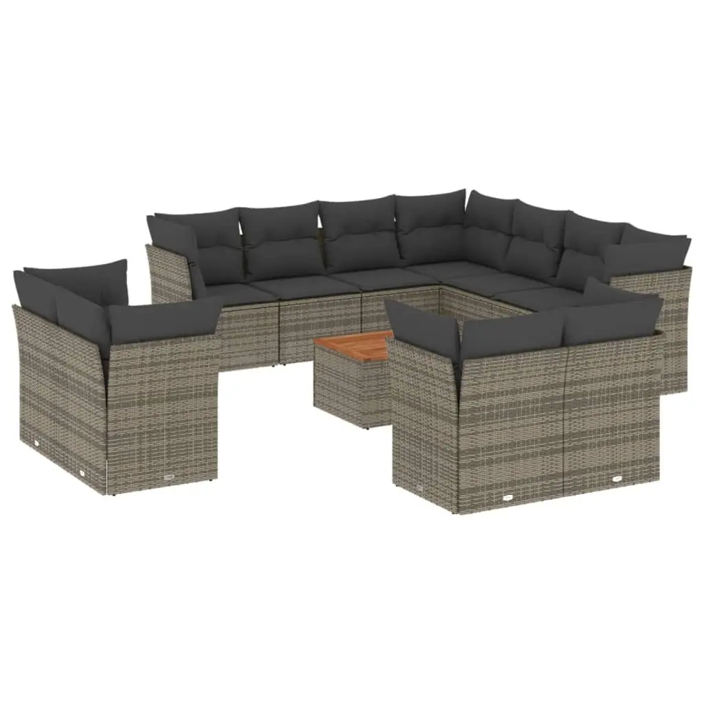 12-Piece Grey Poly Rattan Garden Sofa Set