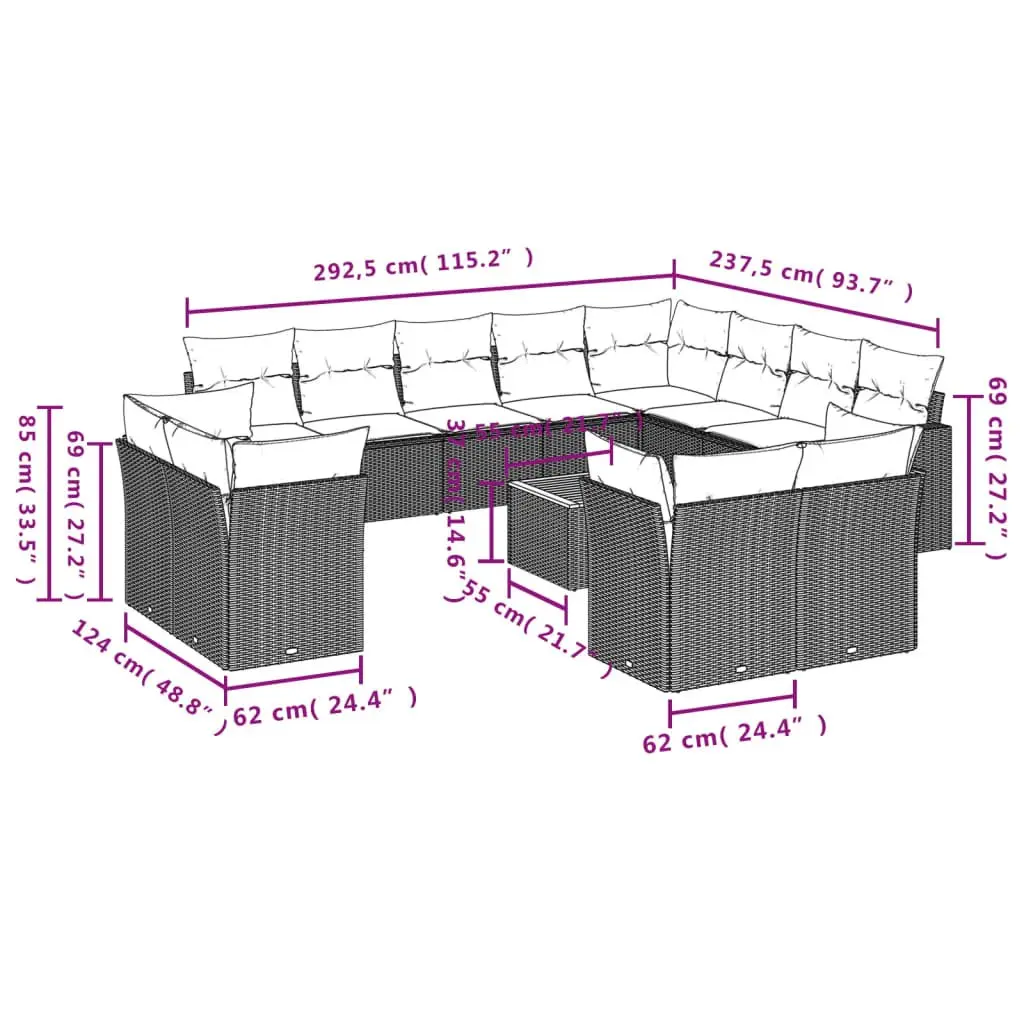 Beige 13-Piece Modular Garden Sofa Set with Acacia Table