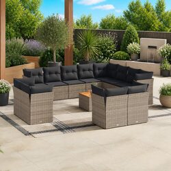 Premium 13-Piece Garden Sofa Set in Grey Poly Rattan