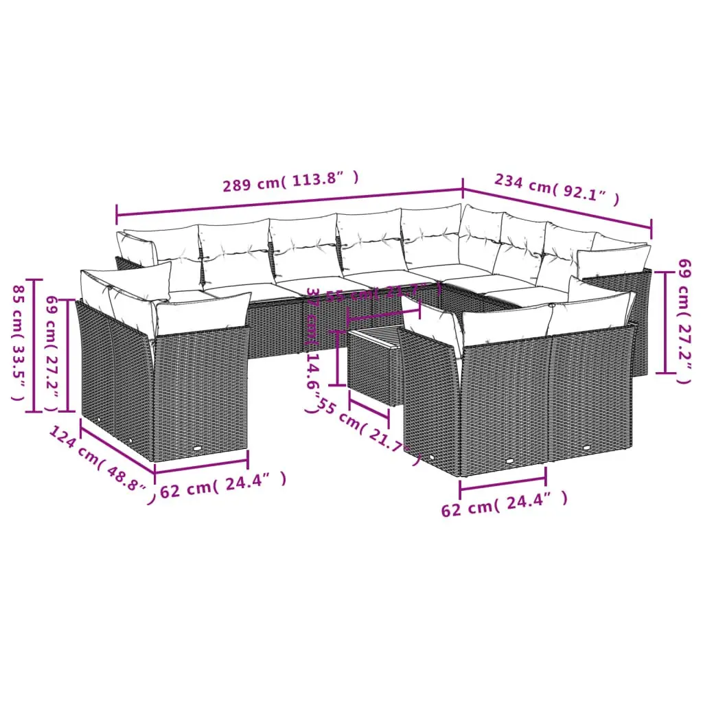 Garden Sofa Set PE Rattan 13 Piece Outdoor Furniture Grey Patio Lounge Seats