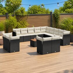 Stylish 14-Piece Modular Black Rattan Garden Sofa Set