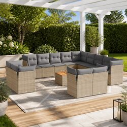 Beige Poly Rattan 14 Piece Garden Sofa Set for Outdoors