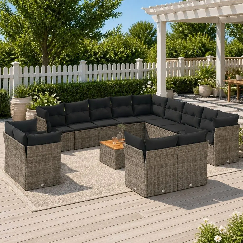 Outdoor Modular 14-Piece Sofa Set in Grey Poly Rattan