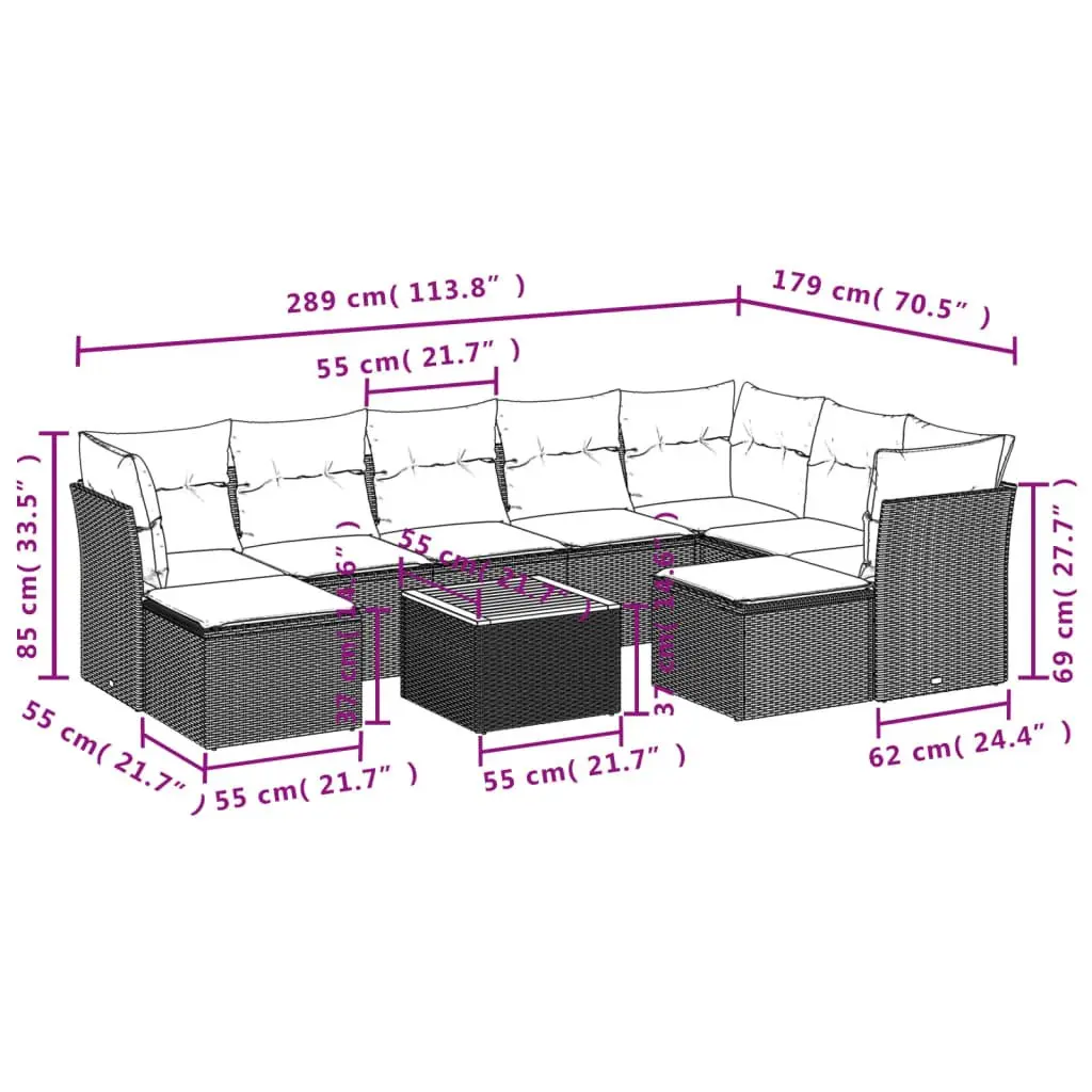 10 Piece Modular Garden Sofa Set with Cushions