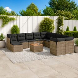 Durable 12 Piece Grey Poly Rattan Garden Sofa Set
