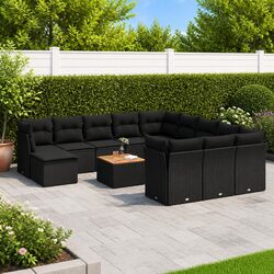 Premium Black Poly Rattan 13-Piece Garden Sofa Set