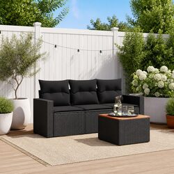 Sturdy 4 Piece Garden Sofa Set with Cushions in Black