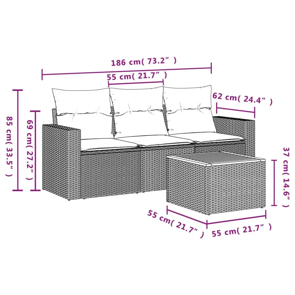 4 Piece Outdoor Garden Sofa Set with Storage