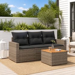 Durable 4 Piece Grey Outdoor Garden Sofa Set with Storage