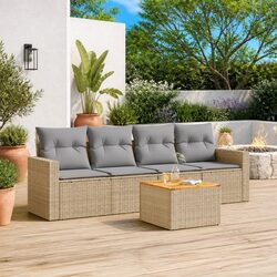 5 Piece Beige Garden Sofa Set for Outdoor Relaxation