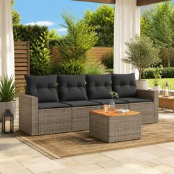 5-Piece Grey Poly Rattan Garden Sofa Set for Outdoor Spaces
