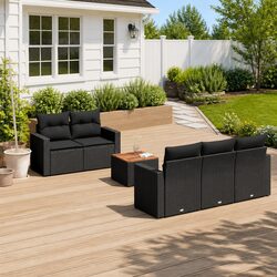 High-Quality 6 Piece Garden Sofa Set in Black