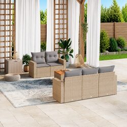 Beige Poly Rattan 6-Piece Garden Sofa Set for Outdoor Relaxation