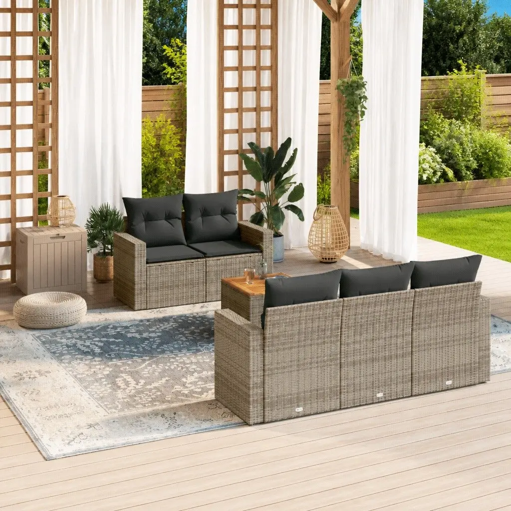 Garden Sofa Set PE Rattan 6 Piece Outdoor Furniture Grey