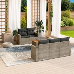 Premium 6 Piece Garden Sofa Set with Cushions Grey Poly Rattan