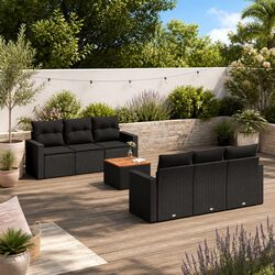 Durable 7 Piece Garden Sofa Set in Black Poly Rattan
