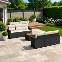 7-Piece Black Poly Rattan Garden Sofa Set for Outdoor Spaces