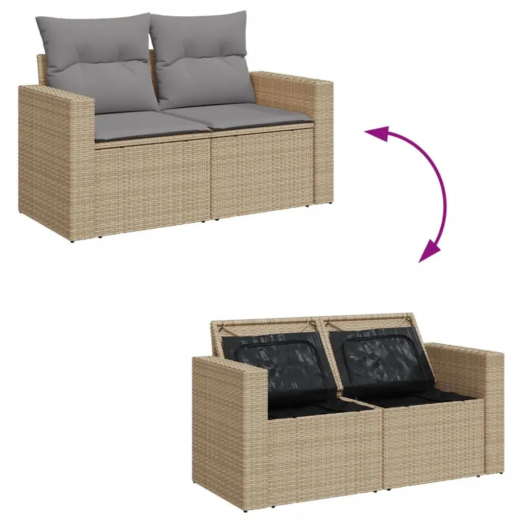 7-Piece Outdoor Sectional Sofa Set in Beige Poly Rattan