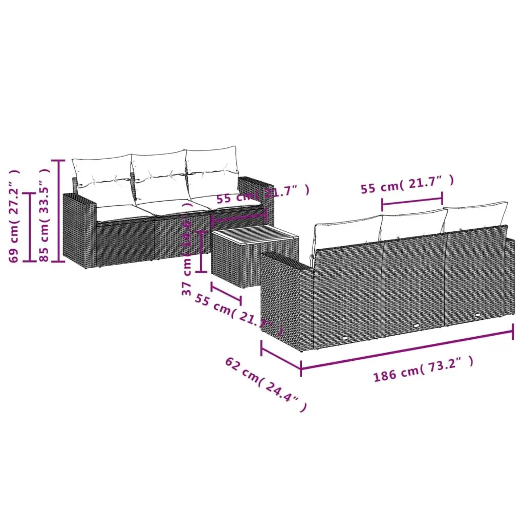 7 Piece Garden Sofa Set PE Rattan Acacia Wood Grey Outdoor Furniture