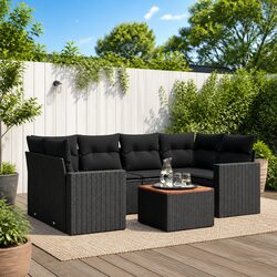 High-Quality 7 Piece Black Outdoor Sofa Set with Cushions