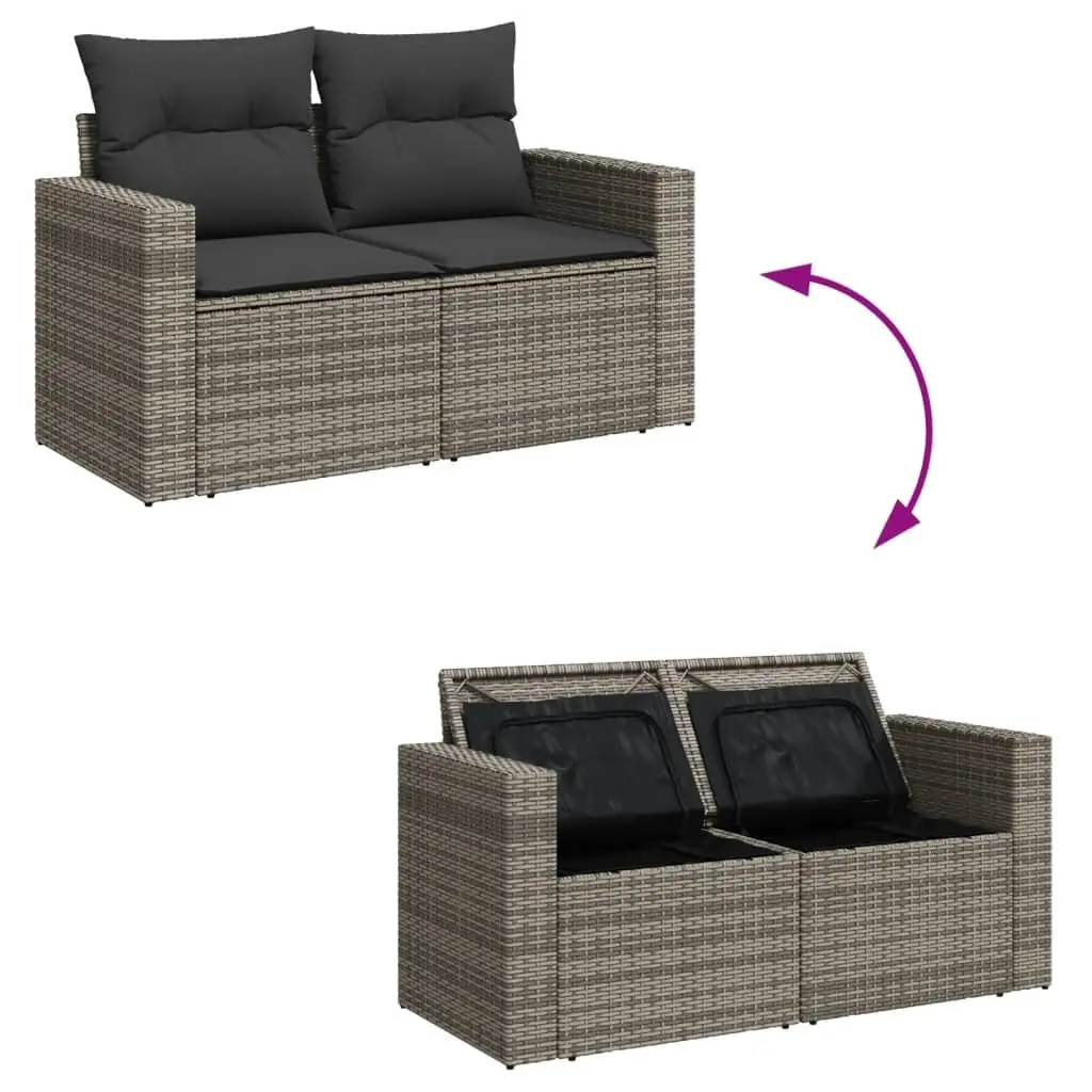 7 Piece Garden Sofa Set PE Rattan Grey with Acacia Wood Table and Cushions
