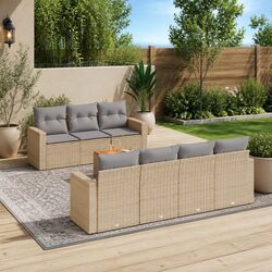 Beige Poly Rattan 8-Piece Garden Sofa Set for Outdoor Comfort