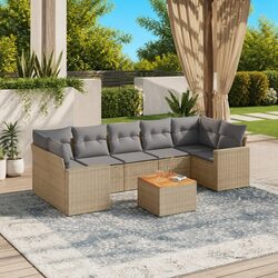 8-Piece Beige Garden Sofa Set with Cushions - Durable Poly Rattan