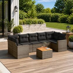 Premium 8 Piece Grey Poly Rattan Garden Sofa Set