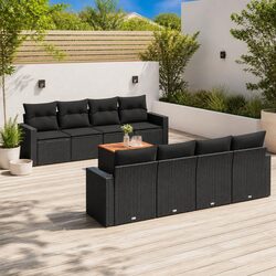 Durable 9 Piece Outdoor Garden Sofa Set in Black