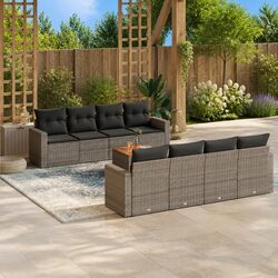 Grey Poly Rattan 9-Piece Outdoor Garden Sofa Set