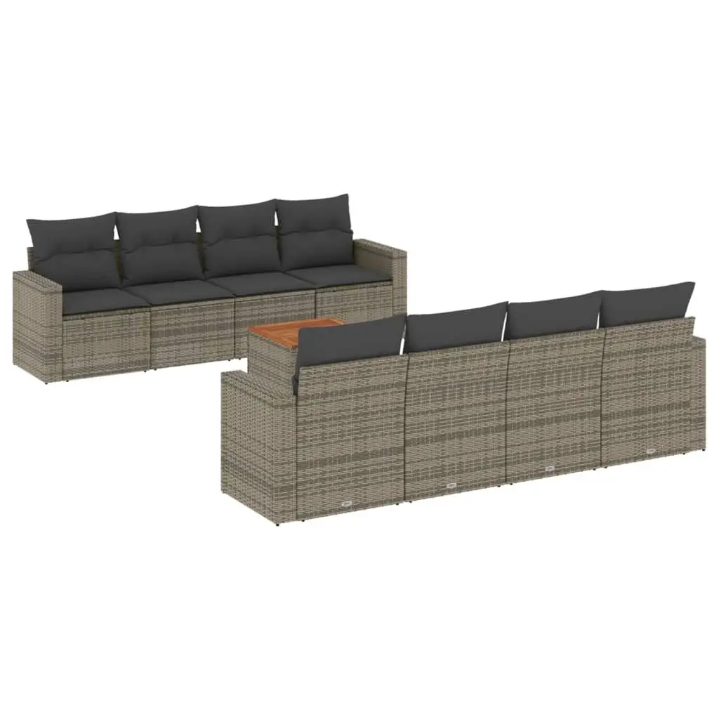 Grey Poly Rattan 9-Piece Outdoor Garden Sofa Set