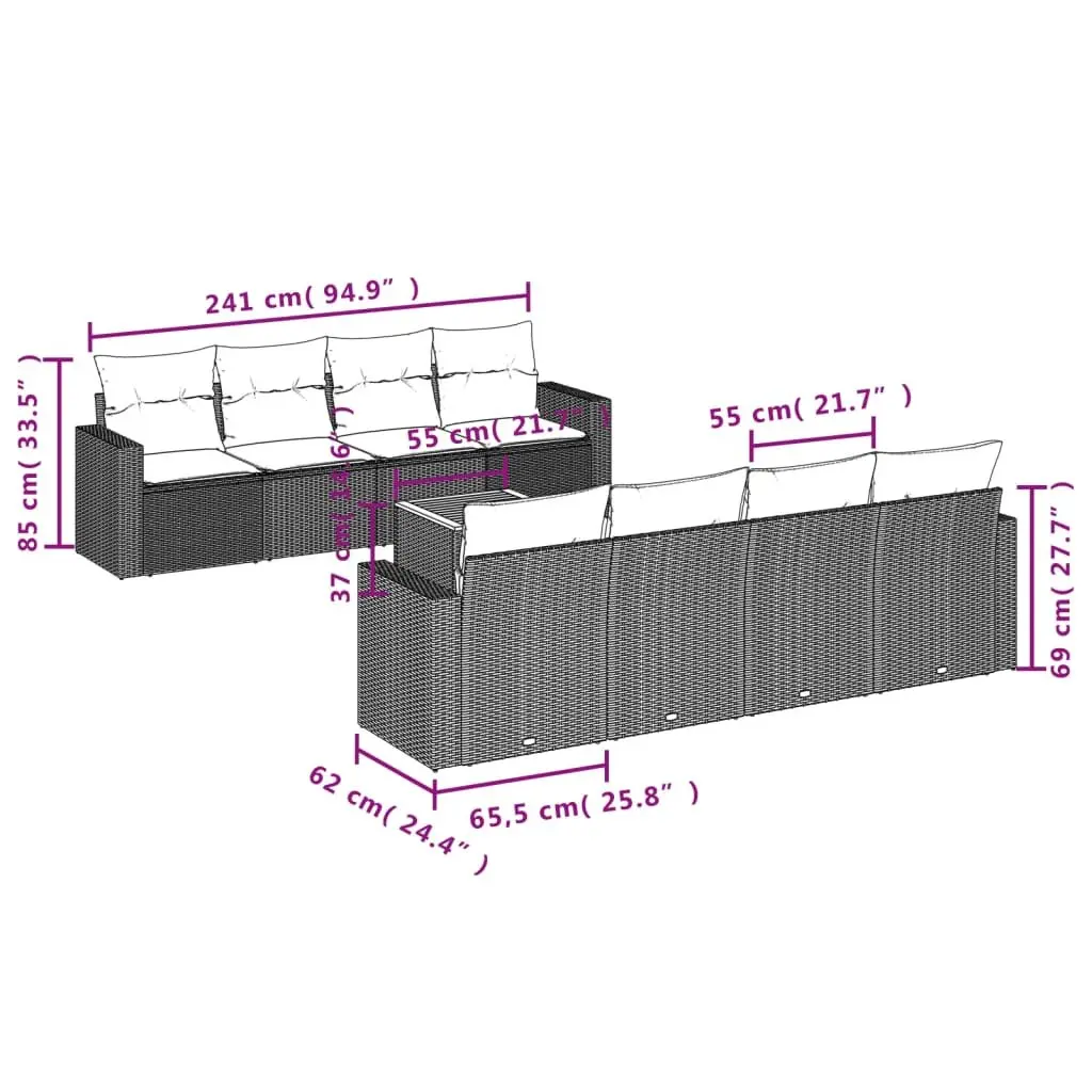 Grey Poly Rattan 9-Piece Outdoor Garden Sofa Set