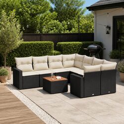 Sturdy 9-Piece Black Poly Rattan Garden Sofa Set